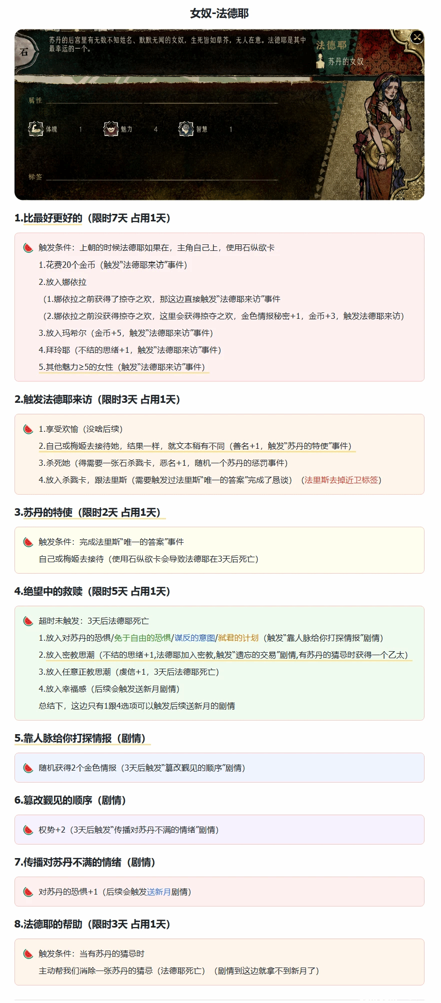 《苏丹的游戏》“法德耶”事件及效果一览，法德耶有哪些事件